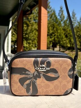 NWT COACH Jamie Camera Bag In Signature Canvas With Black Bow Print CY778